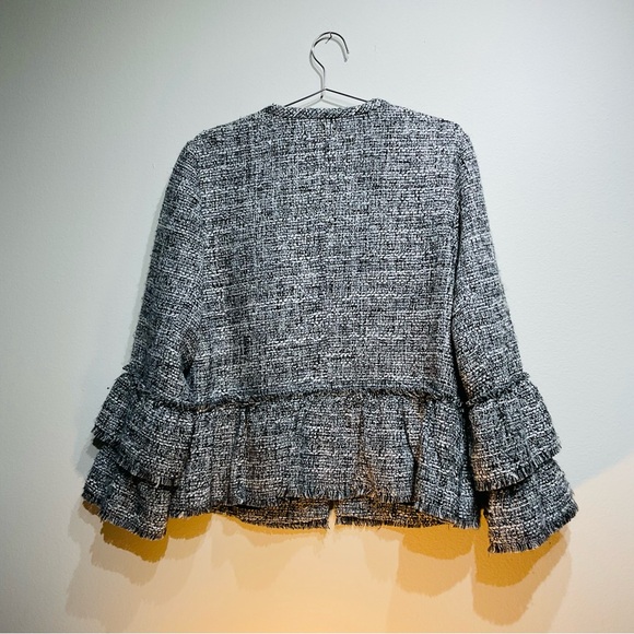Chico’s size 2 Elegant Tweed Jacket with Ruffle Sleeves - Picture 6 of 9